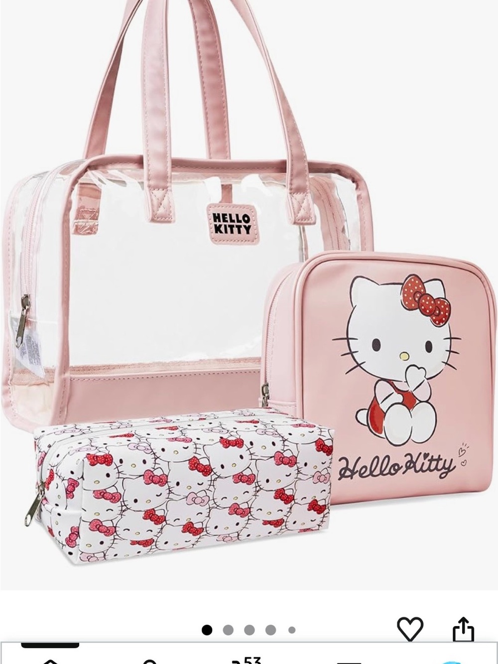 Hello Kitty Pink Clear Tote with Pink Cosmetic Pouches
